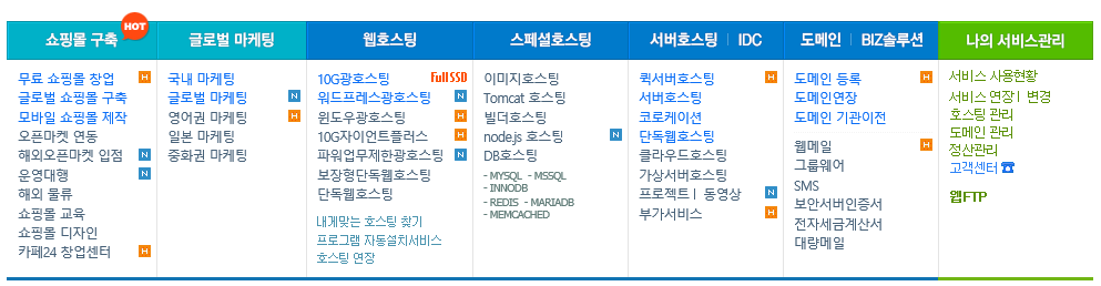 카페24  도메인구매 도메인 호스팅 쇼핑몰 홈페이지 홈페이지제작 